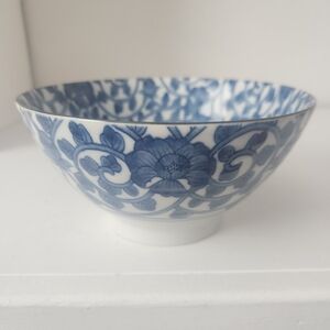 Chinoiserie Blue & White Floral Porcelain Bowl Made In Japan